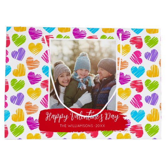 Gelukkige Valentijnsdag Moderne Felle Harten Foto Groot Cadeauzakje (Achterkant)