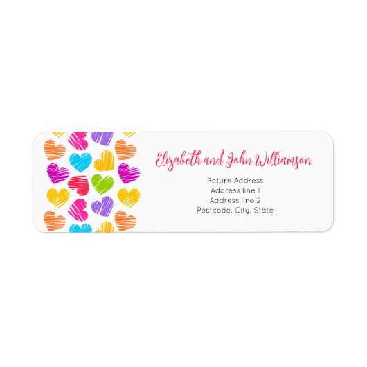 Gelukkige Valentijnsdag Moderne Kleurrijke Harten  Etiket (Voorkant)