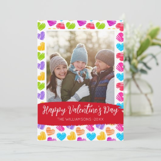 Gelukkige Valentijnsdag Moderne Kleurrijke Harten Feestdagenkaart (Staand voorkant)