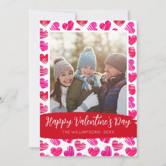 Gelukkige Valentijnsdag Moderne Rode Roze Harten F Feestdagenkaart (Voorkant)