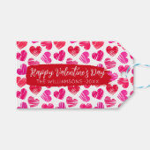 Gelukkige Valentijnsdag Moderne Rode Roze Harten N Cadeaulabel (Voorkant (Horizontaal))