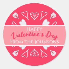 Gelukkige Valentijnsdag Moderne Roze Familienaam Ronde Sticker