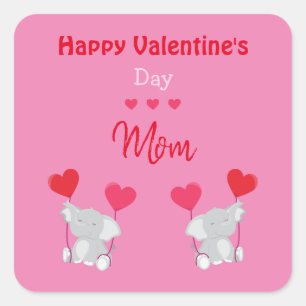 Gelukkige Valentijnsdag Moeder olifant Vierkante Sticker