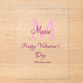 Gelukkige valentijnsdag monogram roze naam liefde  acryl uitnodigingen