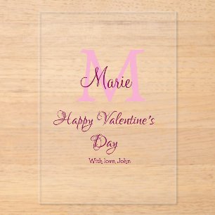 Gelukkige valentijnsdag monogram roze naam liefde acryl uitnodigingen