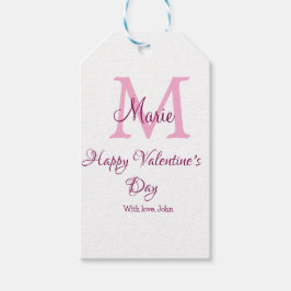 Gelukkige valentijnsdag monogram roze naam liefde  cadeaulabel