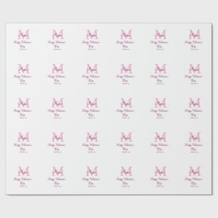 Gelukkige valentijnsdag monogram roze naam liefde  cadeaupapier