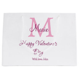 Gelukkige valentijnsdag monogram roze naam liefde  groot cadeauzakje