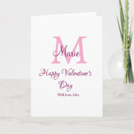 Gelukkige valentijnsdag monogram roze naam liefde  kaart