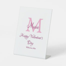 Gelukkige valentijnsdag monogram roze naam liefde  reclamebord met voetstuk