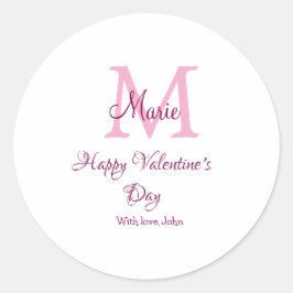 Gelukkige valentijnsdag monogram roze naam liefde  ronde sticker