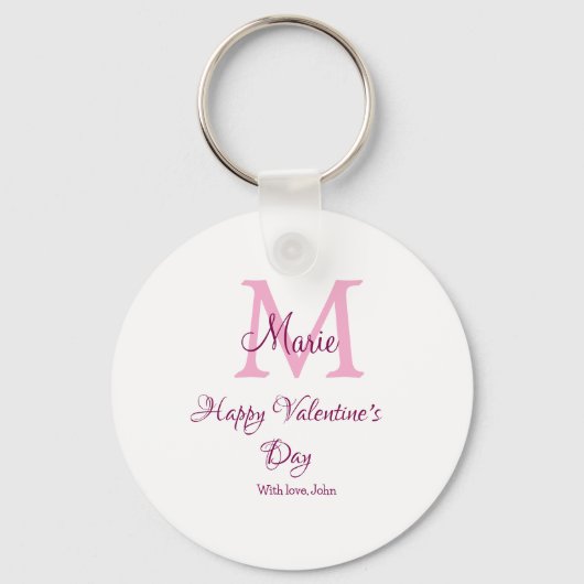 Gelukkige valentijnsdag monogram roze naam liefde sleutelhanger (Voorkant)