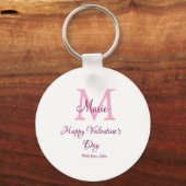 Gelukkige valentijnsdag monogram roze naam liefde sleutelhanger (Achterkant)
