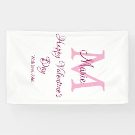 Gelukkige valentijnsdag monogram roze naam liefde  spandoek