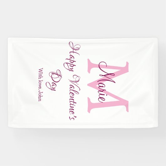 Gelukkige valentijnsdag monogram roze naam liefde spandoek (Horizontaal)