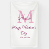 Gelukkige valentijnsdag monogram roze naam liefde spandoek (Verticaal)
