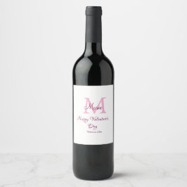 Gelukkige valentijnsdag monogram roze naam liefde  wijn etiket