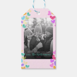 Gelukkige Valentijnsdag Mooie Pastel Hartjes Foto Cadeaulabel