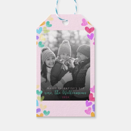 Gelukkige Valentijnsdag Mooie Pastel Hartjes Foto Cadeaulabel (Voorkant)