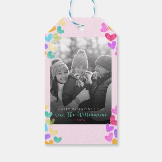 Gelukkige Valentijnsdag Mooie Pastel Hartjes Foto Cadeaulabel (Achterkant)