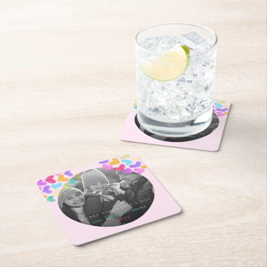 Gelukkige Valentijnsdag Mooie Pastel Hartjes Foto Kartonnen Onderzetters (Insitu)