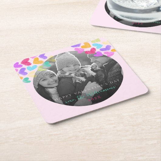 Gelukkige Valentijnsdag Mooie Pastel Hartjes Foto Kartonnen Onderzetters (Schuin)