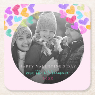 Gelukkige Valentijnsdag Mooie Pastel Hartjes Foto Kartonnen Onderzetters