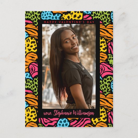 Gelukkige Valentijnsdag Multicolor Jungle Hart Fot Feestdagenkaart (Voorkant)