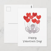 Gelukkige Valentijnsdag Octopus Rode Hart Ballonne Briefkaart (Voorkant / Achterkant)