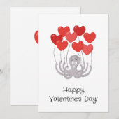 Gelukkige Valentijnsdag Octopus Rode Hart Ballonne Feestdagenkaart (Voorkant / Achterkant)