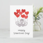 Gelukkige Valentijnsdag Octopus Rode Hart Ballonne Feestdagenkaart (Staand voorkant)