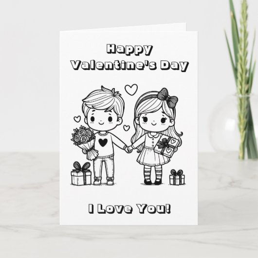 Gelukkige Valentijnsdag | Pagina Kleur mij Kaart (Voorkant)