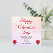 Gelukkige Valentijnsdag Pastel Red Roses Party SQ Kaart (Staand voorkant)