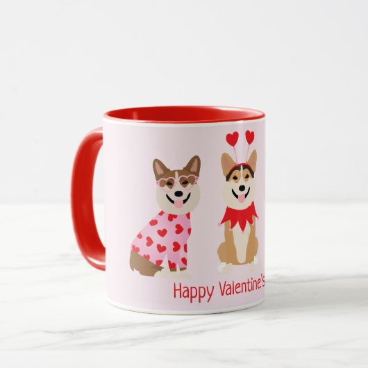 Gelukkige Valentijnsdag Pembroke Welsh Corgi Dogs Mok (Voorkant links)