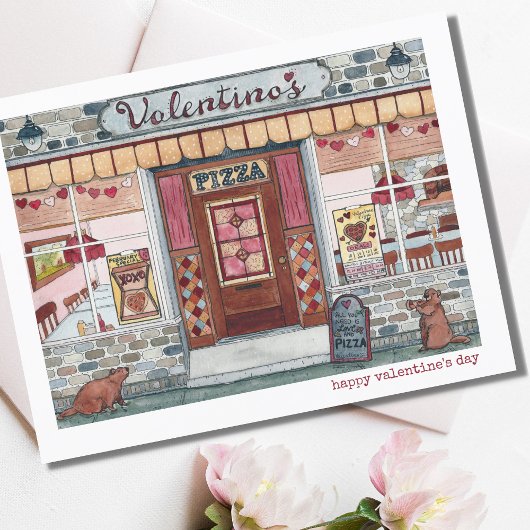 Gelukkige Valentijnsdag Pizzeria Aquarel Kaart