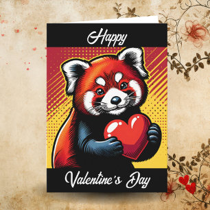 Gelukkige Valentijnsdag   Pop Art Red Panda Kaart