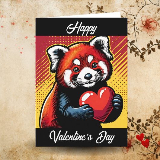 Gelukkige Valentijnsdag | Pop Art Red Panda Kaart
