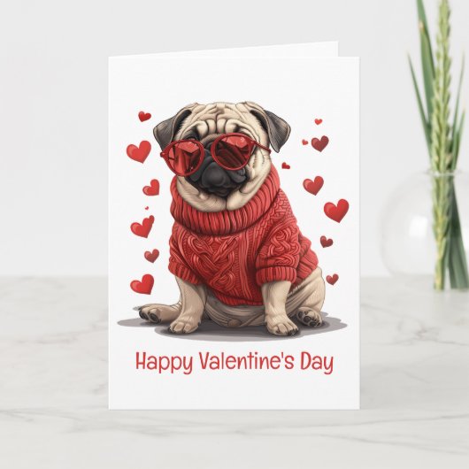Gelukkige Valentijnsdag Pug Dog Feestdagen Kaart (Voorkant)