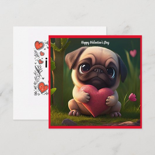 Gelukkige Valentijnsdag Pug Dog Feestdagenkaart (Voorkant / Achterkant)