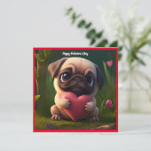 Gelukkige Valentijnsdag Pug Dog Feestdagenkaart (Staand voorkant)