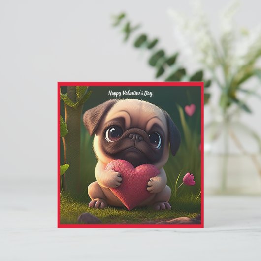 Gelukkige Valentijnsdag Pug Dog Feestdagenkaart (Staand voorkant)