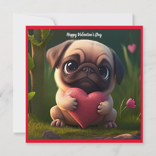 Gelukkige Valentijnsdag Pug Dog Feestdagenkaart (Voorkant)