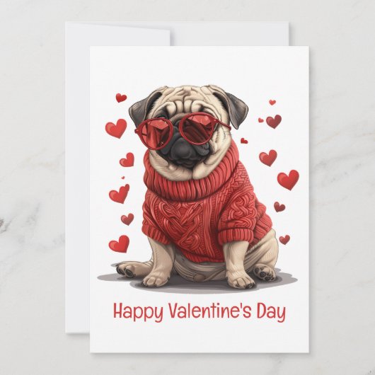 Gelukkige Valentijnsdag Pug Dog Feestdagenkaart (Voorkant)