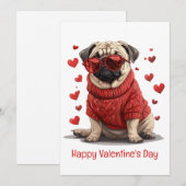 Gelukkige Valentijnsdag Pug Dog Feestdagenkaart (Voorkant / Achterkant)