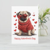 Gelukkige Valentijnsdag Pug Dog Feestdagenkaart (Staand voorkant)