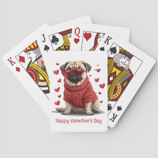 Gelukkige Valentijnsdag Pug Dog Pokerkaarten (Achterkant)