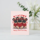 Gelukkige Valentijnsdag Pug Dogs Briefkaart (Staand voorkant)