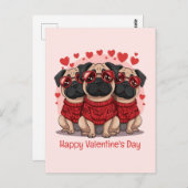 Gelukkige Valentijnsdag Pug Dogs Briefkaart (Voorkant / Achterkant)
