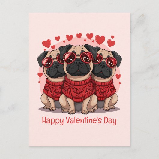 Gelukkige Valentijnsdag Pug Dogs Briefkaart (Voorkant)