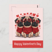 Gelukkige Valentijnsdag Pug Dogs Briefkaart (Voorkant / Achterkant)